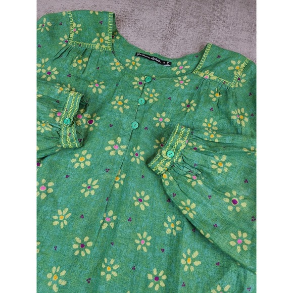 Gudrun Sjoden Tunic Womens M Green Linen Floral Colours Lagenlook Top - Picture 1 of 7
